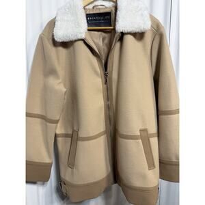 Bagatelle SZ L Penny Lane Style Coat Faux Fur Collar Buckle Zipper Lined Vegan